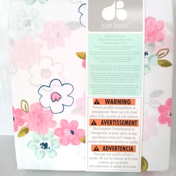 GERBER: Just Born by One World Collection Fitted Baby Girl Crib Sheet - Nursery - Picture 3 of 3